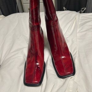 Bronx Red Patent Heeled Boots